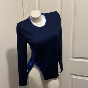 Tory Burch Sport Dark Blue Long Sleeve Top with Light Blue Trim